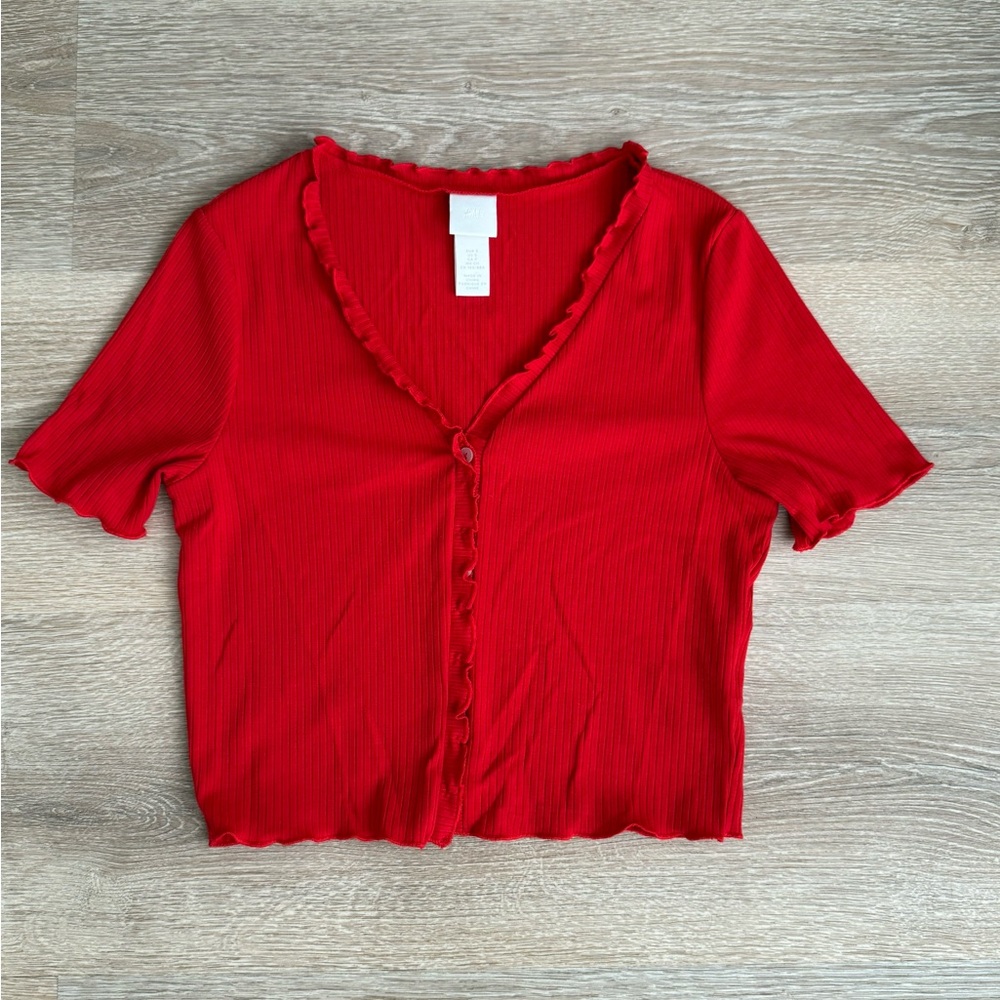 Red Ruffled V-Neck Top